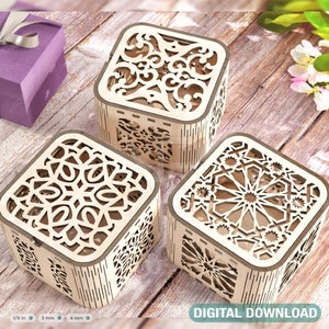 Florales Design Dekorative Geschenkbox aus Holz Laser geschnitten Schmucketui Hochzeit Love Vektor Modell Glowforge Schnittdatei Digitaler Download |#140|