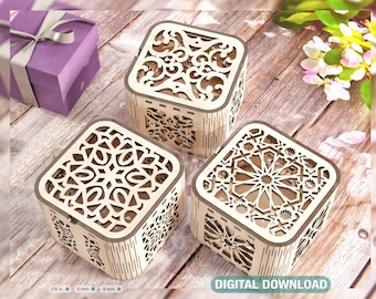 Floral Design Decorative Wooden Gift box laser cut jeweler case Wedding Love vector model Glowforge cut file Digital Download |#140|