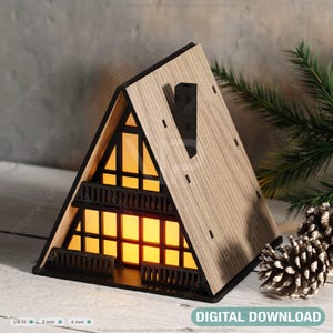 Charmante tentlantaarn met a-frame - miniatuur huis lasersnijden kandelaar digitale download |#510|