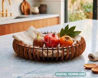 Oval Modern Wooden Fruit Bowl Set – Laser Cut SVG Basket – Minimal Kitchen Décor Fruit Holder Digital Download |#710|