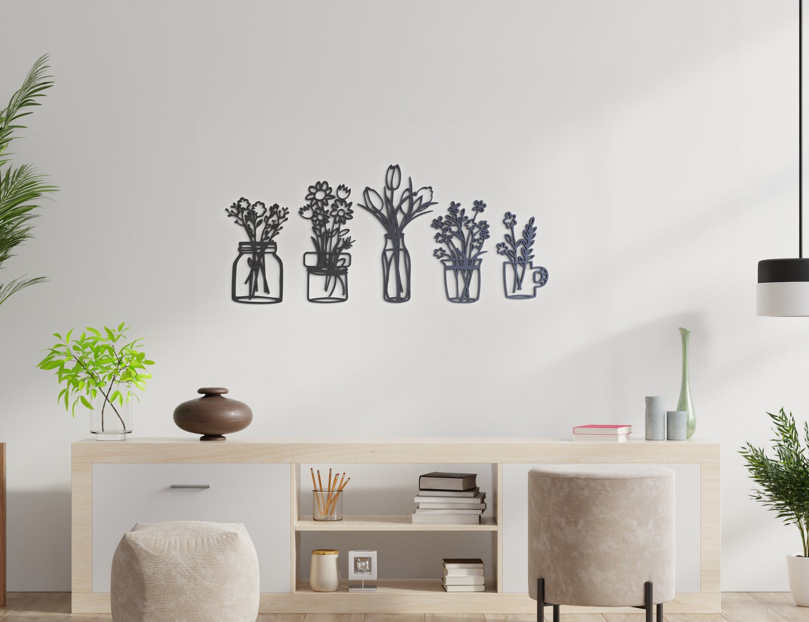 Home Office Laser Cut Metal Flower Pot Wall Art Plant Decor Etsy