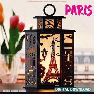 Paris Stadtbild Laser Cut Tischlampe Panels - Eiffelturm, romantische Straßen & Pariser Wahrzeichen SVG Digital Download |#581|