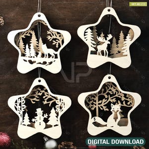 Stern Form Weihnachtsschmuck Hängekugel, Laser geschnittene Baumverzierung, Neujahr Weihnachtskugel Ornament SVG Digital Download |#475|