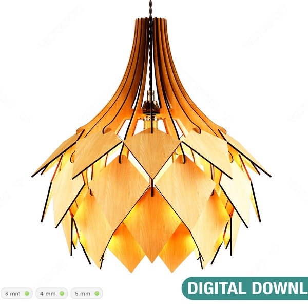 Scandinavian Pine Cone Hanging wooden chandelier lamp shade Pendant light template svg laser cut 1/8 inch plywood Digital Download  |#041|