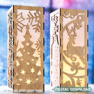Kerst decoratieve houten tafellamp Lantaarn Nieuwjaar Kaarshouder Lasergesneden Theelichtje SVG Cut Plan Digitale Download |#159|