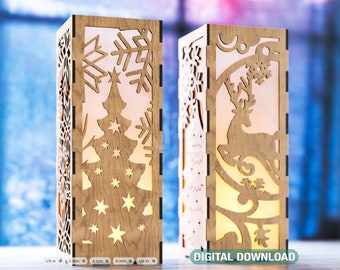 Christmas Decorative Wooden table Lamp Lantern New Year Candle Holder Laser Cut Tea light SVG Cut Plan Digital Download |#159|
