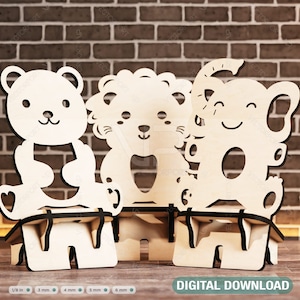 Phone Stand Cute Elephant, Lion & Bear Laser Cut Mobile Stand Cell Phone Holder Digital Download SVG |#229|