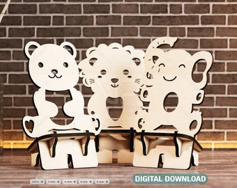 Phone Stand Cute Elephant, Lion & Bear Laser Cut Mobile Stand Cell Phone Holder Digital Download SVG |#229|
