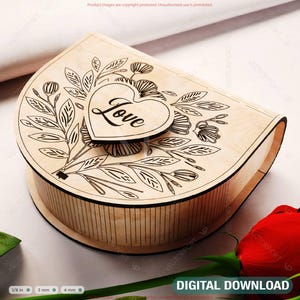Romantische Halbkreis-Geschenkbox in Buchform aus Holz mit Schloss - Laser-Cut-Kartenhalter & elegante Geldbörse Favor Box Digital Download |#544|