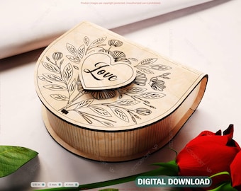 Romantic Half-Circle Love Book-Shaped Wooden Gift Box with Lock – Laser-Cut Card Holder & Elegant Purse Favor Box Digital Download |#544|