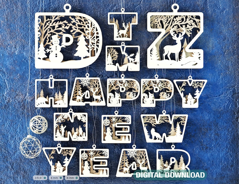 Festive Alphabet Decorations for New Year Hanging & Standing Winter