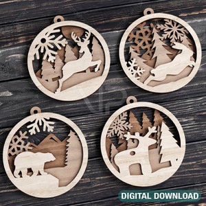 Bolas de Navidad Decoraciones para árboles Artesanía Adorno colgante Arte de papel Plantilla de tallado en madera Plantillas de corte láser Descarga digital /#103/