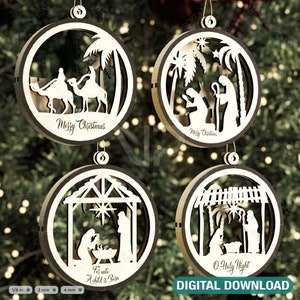 Palline per albero della natività, artigianato, palline rotonde da appendere, vigilia di Natale con Gesù bambino, download digitale SVG /#319/