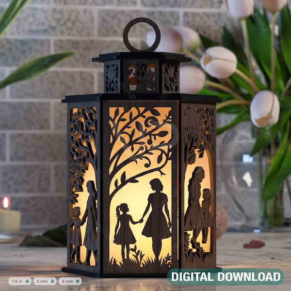 Mother & Daughter Laser-Cut Candle Holder - Tender Glow Tealight Lamp, Sentimental Night Light Lantern, Digital Download |#391|