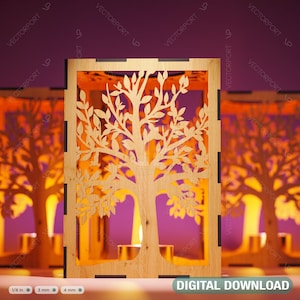 Boomblad Kaarshouder Lasergesneden Lamp hout Theelichtje Lantaarn Votief Cadeau SVG Digitale Download |#028|
