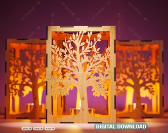 Tree Leaf Candle Holder Laser Cut Lamp wood Tea light Lantern Votive Gift SVG Digital Download |#028|