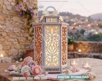 Wedding Lantern Laser Cut Lantern Template Wooden Candle Holder Centerpiece Lantern Tea Light Digital Download |#703|