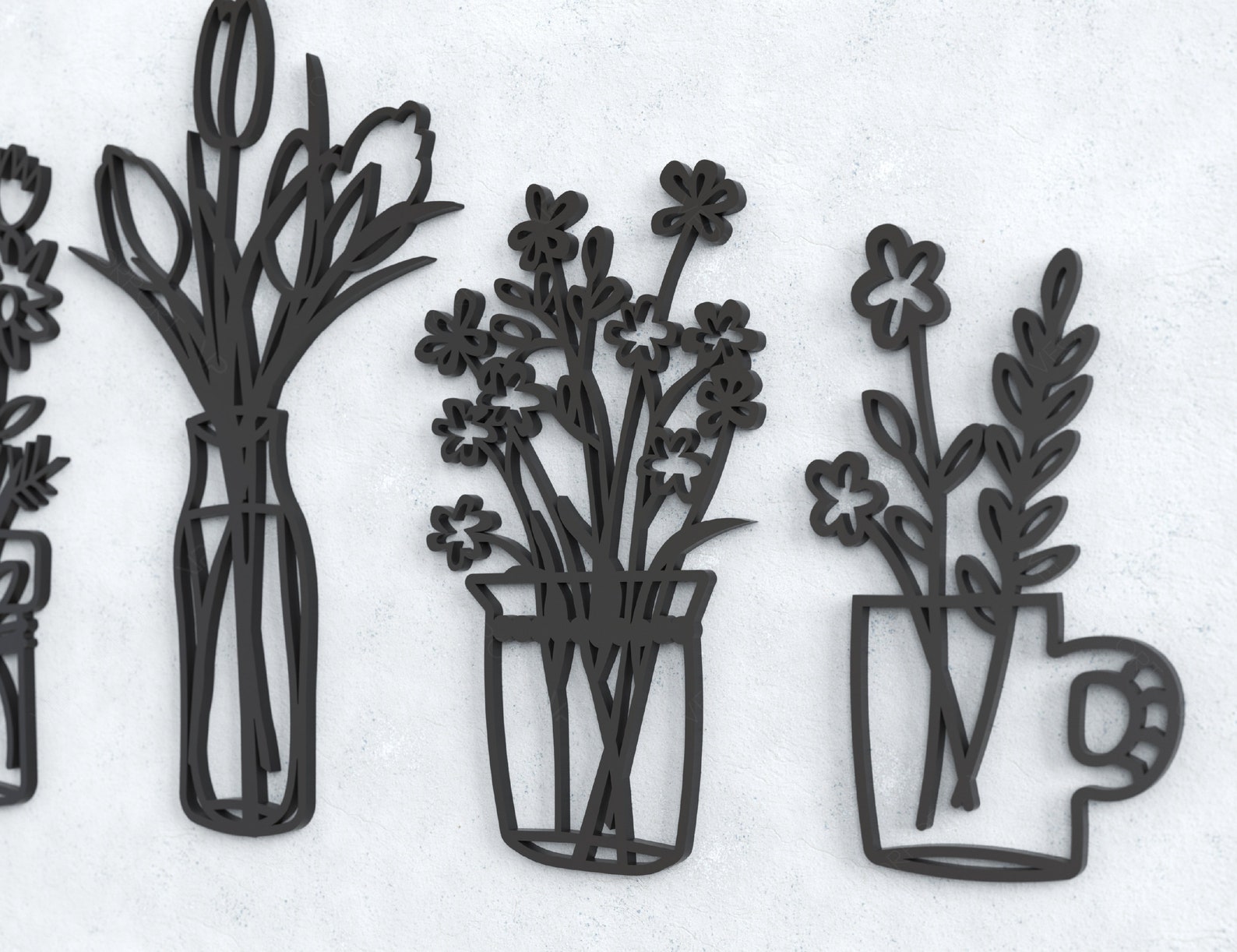 Home Office Laser Cut Metal Flower Pot Wall Art Plant Decor Etsy