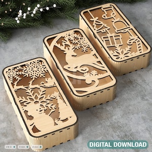 Confezione regalo di Natale, scatola decorativa in legno, confezione regalo di Capodanno, portagioie tagliato al laser, download digitale, n. 350/