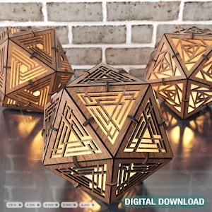 Icosaëder 3 verschillende patronen houten driehoek schaduwlamp theelantaarn kaarshouder digitale download SVG |#244|