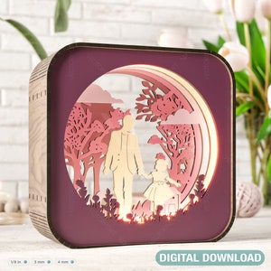 Father’s Day Glow: Laser Cut LED Lamp, Dad and Daughter Moments – Rectangle Night Lamp Digital Download |#382|