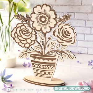 Delícia de florescimento da mamãe: vaso de flores em pé, decoração para casa, presente de dia das mães cortado a laser SVG presente faça você mesmo Download digital |#402|