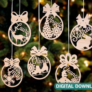 Personalized Christmas Balls Tree Decorations with Name Craft Pendants Hanging Bauble Paper art templates Digital Download |#093|