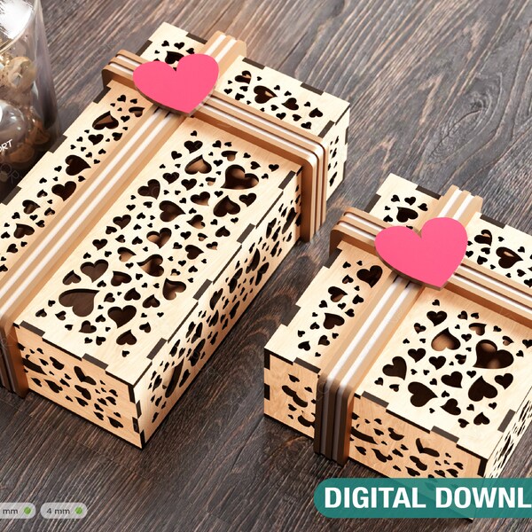 Laser Cut Gift Box with Ribbon Decorative Heart pattern opener jeweler case Wedding Love vector Digital Download |#224|