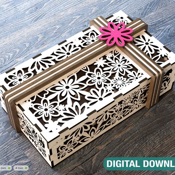 Valentine Day Gift Box with Ribbon Decorative Wooden laser cut jeweler case Wedding Love vector model Digital Download |#164|