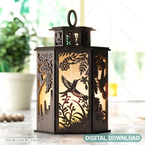 Hummingbird Tree Luminary SVG Candle Holder Tealight Lamp Night Light Forest Scene Lantern Digital Download |#383|