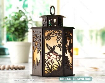 Hummingbird Tree Luminary SVG Candle Holder Tealight Lamp Night Light Forest Scene Lantern Digital Download |#383|