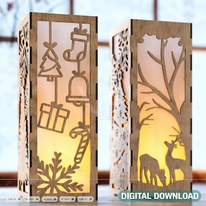 Kerst decoratieve houten tafellamp lantaarn nieuwjaar kaarshouder lasergesneden theelichtje SVG gesneden plattegrond digitale download |#160|