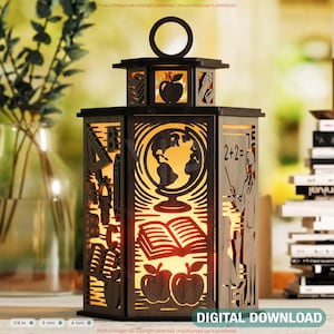 Teacher Theme Laser Cut Table Lamp with Apple, Books, Pencil, Blackboard, Gift for Educators Digital Download |#567|