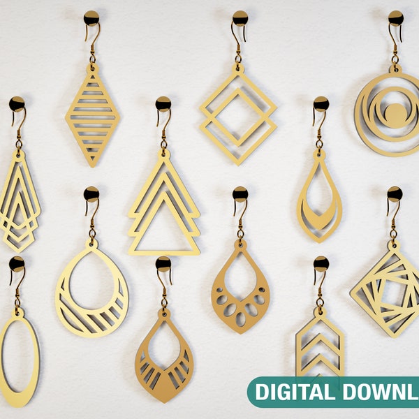Geometric Modern Earrings Craft Jewelry Pendants Set laser cut Cut Files, Glowforge Cut Files Digital Download |#009|