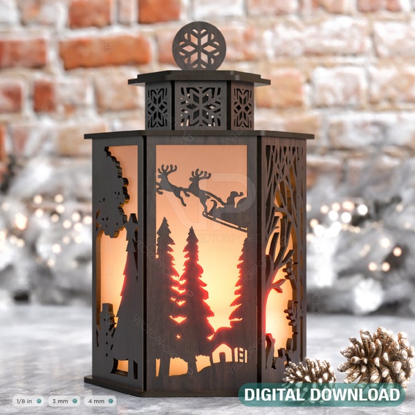 Christmas Lamp Night Light Deer Lantern Decoration Centerpiece Lampshade Table Candle Holder Digital Download SVG |#271|
