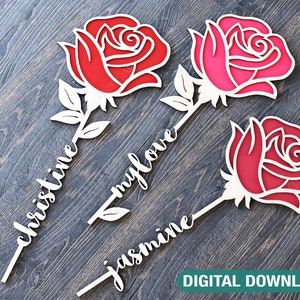 Rose Flower Laser Cut Out Art Valentine Day Acrylic wood Personalized Flower with name editable Cut Files Digital Download |#178|