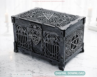 Gothic Wooden Chest | Laser Cut Occult Storage Box | Pentagram Design Decorative Box | Home Décor Digital Download |#694|