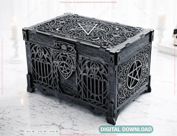 Gothic Wooden Chest | Laser Cut Occult Storage Box | Pentagram Design Decorative Box | Home Décor Digital Download |#694|