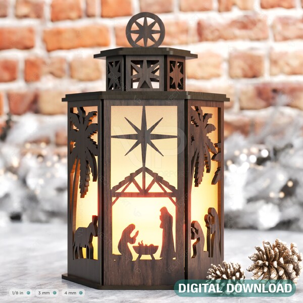 Weihnachtskrippe Kerzenhalter Heiligabend mit Jesuskind, Traditioneller Laternentee Digitaler Download SVG |#316|
