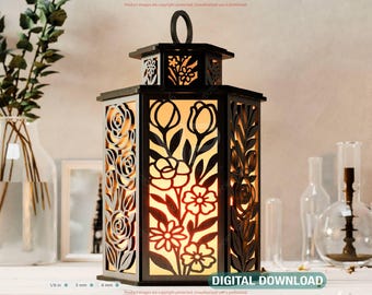 Floral Laser Cut Lamp – Flower Lantern Tea Light Candle Holder Design for Mother’s Day Gift SVG Digital Download |#584|