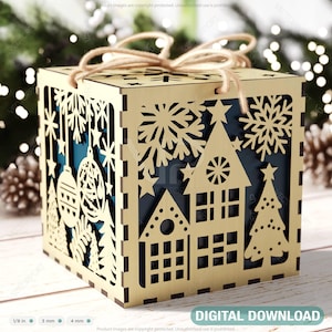 Scatola ricordo per ornamenti natalizi / Scatola tagliata al laser di Natale / Scatola regalo in legno / Portagioie di Capodanno / Download digitale /#460/