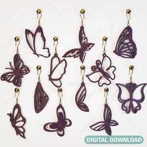 Boucles d'oreilles papillon 12 styles différents pendentif bijoux svg dxf Glowforge pendentifs découpés au laser téléchargement numérique | #019|