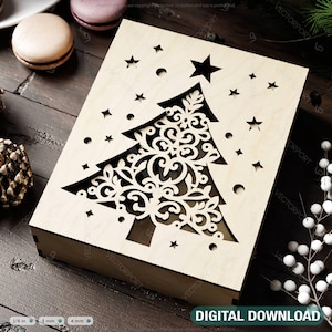 Festliche Ornament Aufbewahrungsbox | Weihnachten Holzkiste Holzkiste | Laser Cut Geschenkbox | Neujahr Schmuckhalter | Digitaler Download |#487|