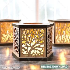 Portacandele tagliato al laser Lampada in compensato Tea light Lanterna Votiva Regalo Lampada da tavolo in legno Lanterna Download digitale SVG /#167/