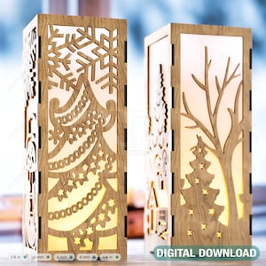 Kerst decoratieve houten tafellamp Lantaarn Nieuwjaar Kaarshouder Lasergesneden Theelichtje SVG Cut Plan Digitale Download |#158|