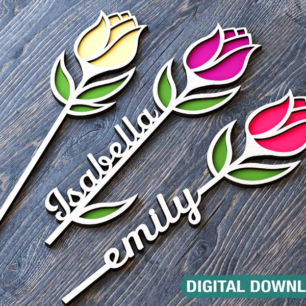 Tulpe Blume Laser Cut Out Art Valentinstag Acryl Holz personalisierte Blume mit Namen editierbare geschnittene Dateien digitaler Download |#162|