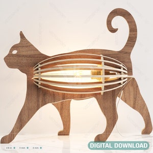 Lampe de table décorative en forme de chat, lampe de bureau découpée au laser, plans vectoriels en téléchargement numérique SVG DXF | #200|