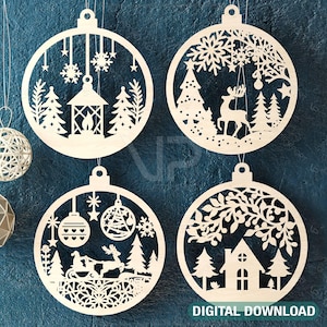 Boule de Noël à accrocher, décoration d'arbre découpée au laser, boule de Noël du nouvel an boule de Noël découpée au laser en téléchargement numérique |#464|