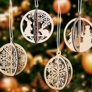 New Year 2023 Tree Bauble Wood 3D Laser Cut Christmas Ball Ornament ...