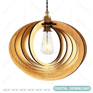 Oval Runde moderne Holz Anhänger Licht Kronleuchter Lampe Lampenschirm Sperrholz Cut Files Digital Download |#075|
